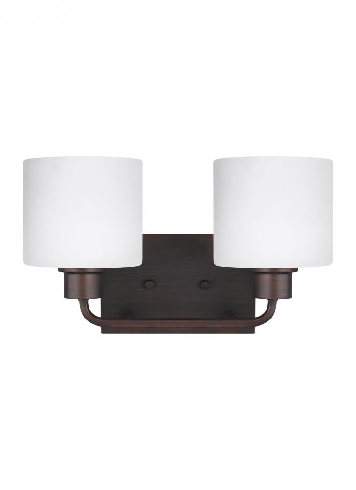 Generation Lighting 4428802EN3-710 Canfield modern 2-light LED indoor dimmable bath vanity wall sconce in bronze finish with etched whi