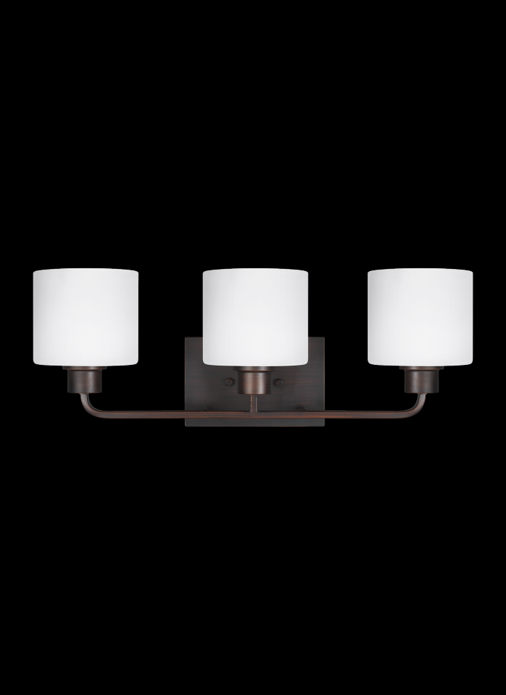 Generation Lighting 4428803-710 Canfield modern 3-light indoor dimmable bath vanity wall sconce in bronze finish with etched white i