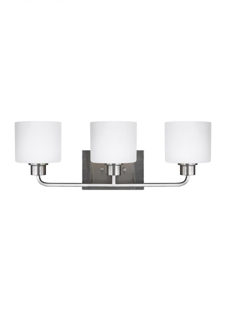 Generation Lighting 4428803EN3-962 Canfield modern 3-light LED indoor dimmable bath vanity wall sconce in brushed nickel silver finish