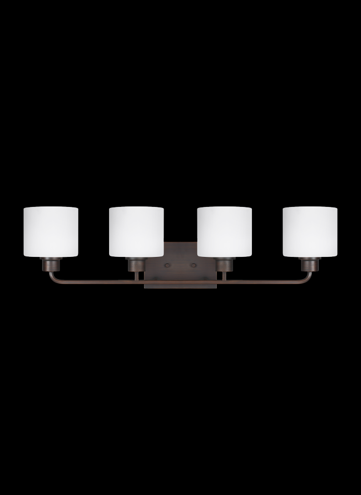Generation Lighting 4428804-710 Canfield modern 4-light indoor dimmable bath vanity wall sconce in bronze finish with etched white i