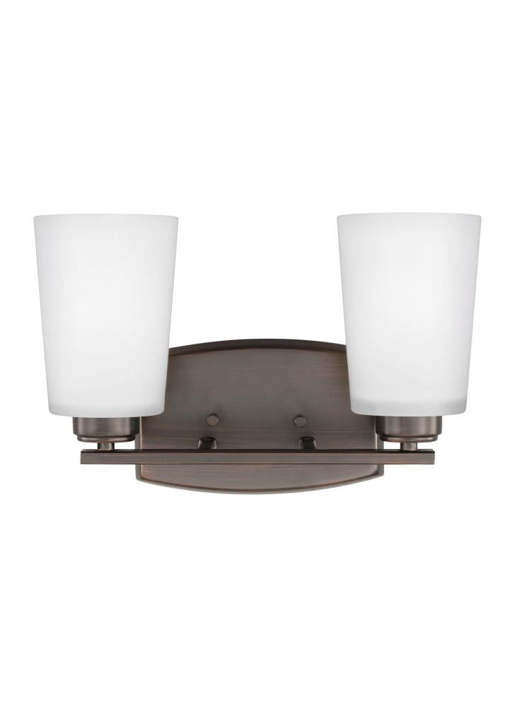 Generation Lighting 4428902-710 Franport transitional 2-light indoor dimmable bath vanity wall sconce in bronze finish with etched w