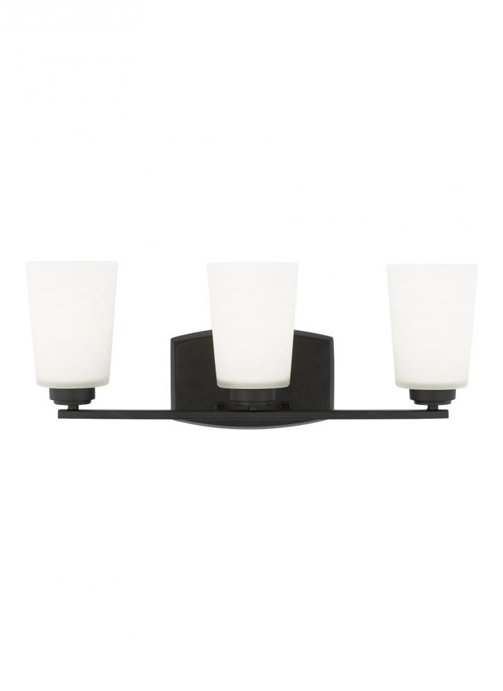Generation Lighting 4428903-112 Franport transitional 3-light indoor dimmable bath vanity wall sconce in midnight black finish with