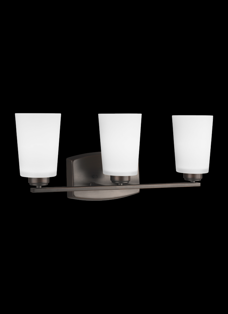 Generation Lighting 4428903EN3-710 Franport transitional 3-light LED indoor dimmable bath vanity wall sconce in bronze finish with etch