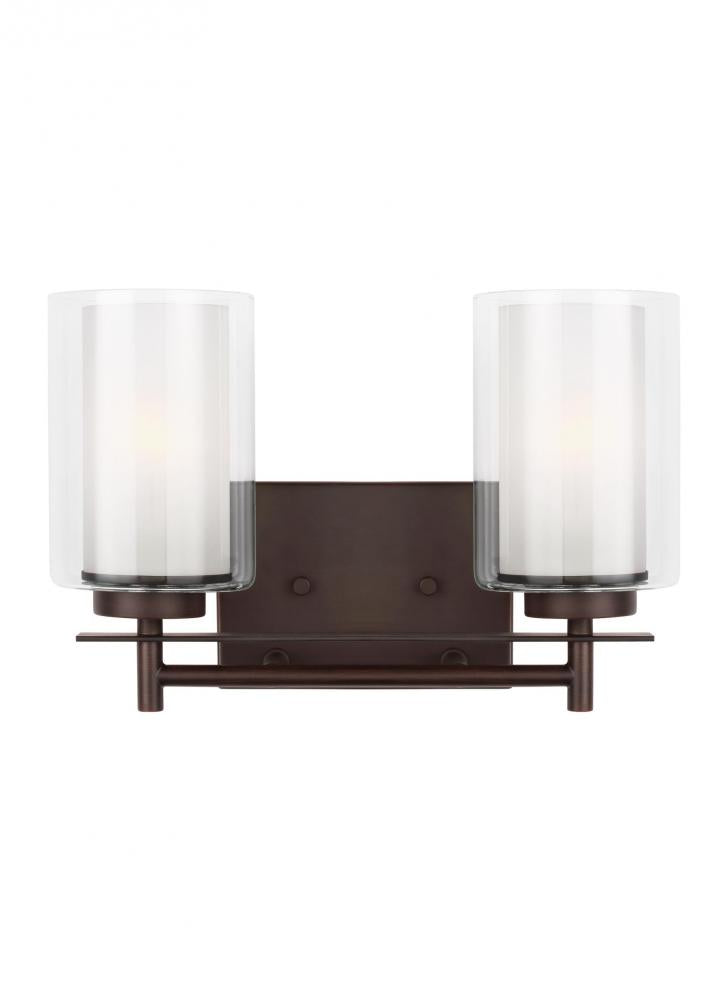 Generation Lighting 4437302EN3-710 Elmwood Park traditional 2-light LED indoor dimmable bath vanity wall sconce in bronze finish with s