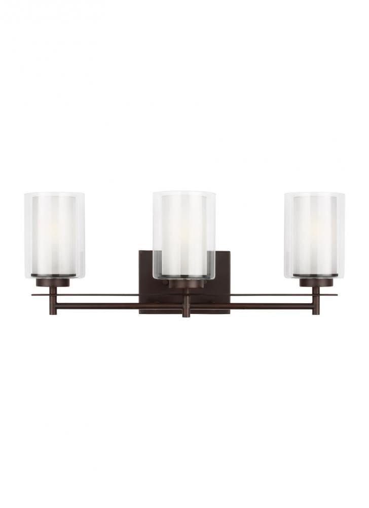 Generation Lighting 4437303EN3-710 Elmwood Park traditional 3-light LED indoor dimmable bath vanity wall sconce in bronze finish with s