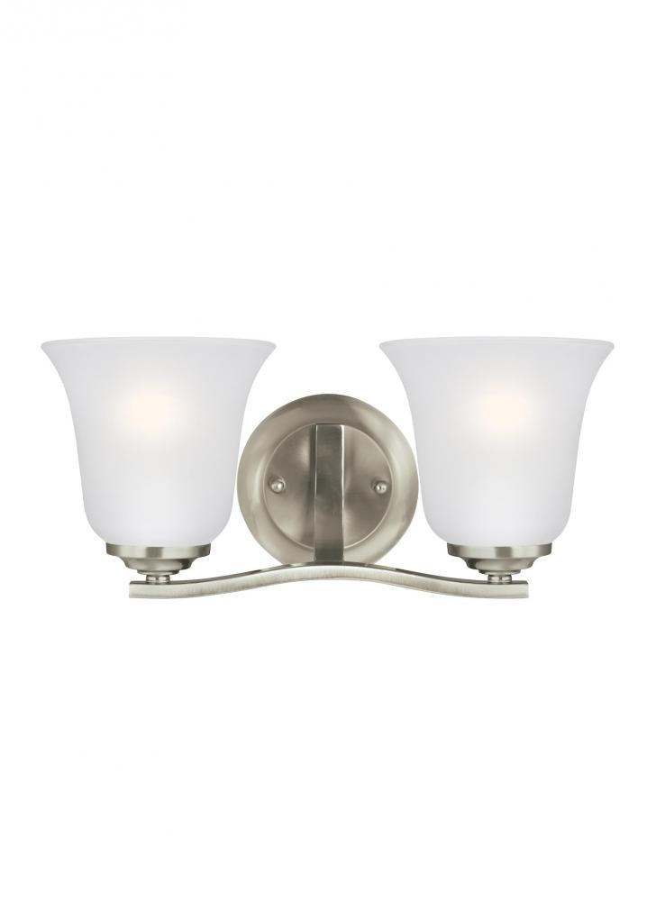Generation Lighting 4439002EN3-962 Emmons traditional 2-light LED indoor dimmable bath vanity wall sconce in brushed nickel silver fini