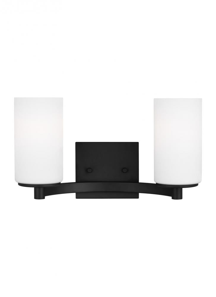 Generation Lighting 4439102EN3-112 Hettinger traditional indoor dimmable LED 2-light wall bath sconce in a midnight black finish with e