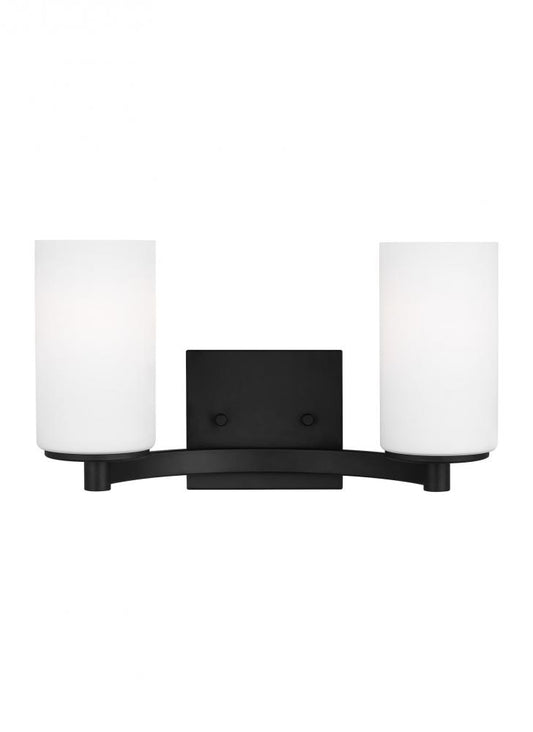 Generation Lighting 4439102EN3-112 Hettinger traditional indoor dimmable LED 2-light wall bath sconce in a midnight black finish with e