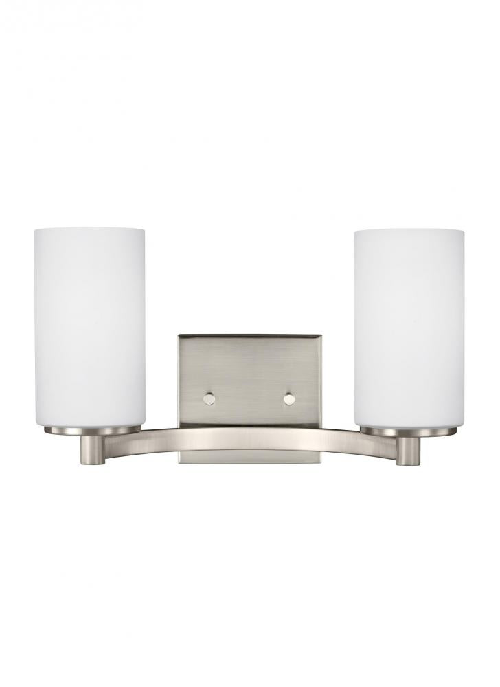 Generation Lighting 4439102EN3-962 Hettinger transitional 2-light LED indoor dimmable bath vanity wall sconce in brushed nickel silver