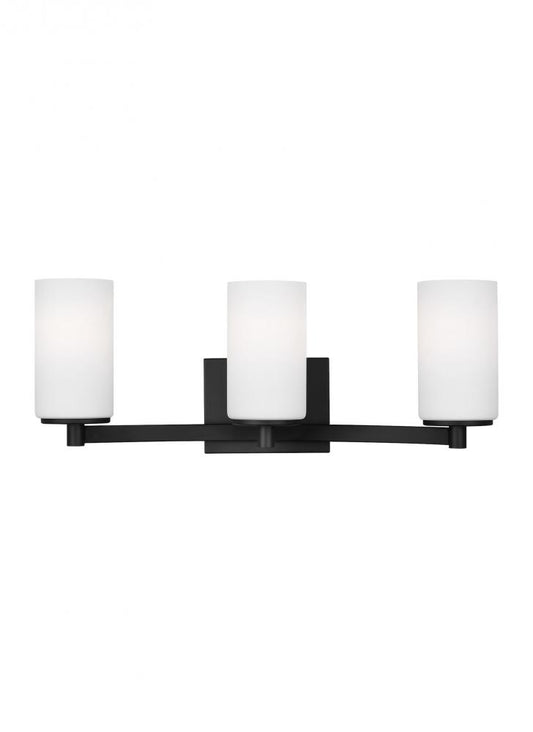Generation Lighting 4439103-112 Hettinger traditional indoor dimmable 3-light wall bath sconce in a midnight black finish with etche