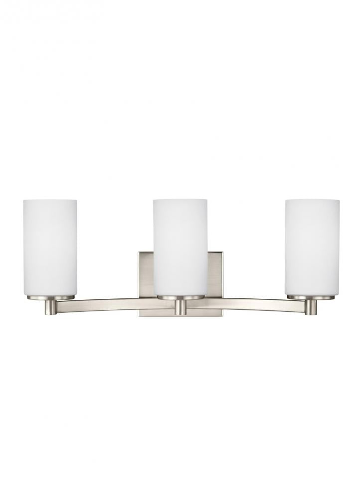 Generation Lighting 4439103-962 Hettinger transitional 3-light indoor dimmable bath vanity wall sconce in brushed nickel silver fini
