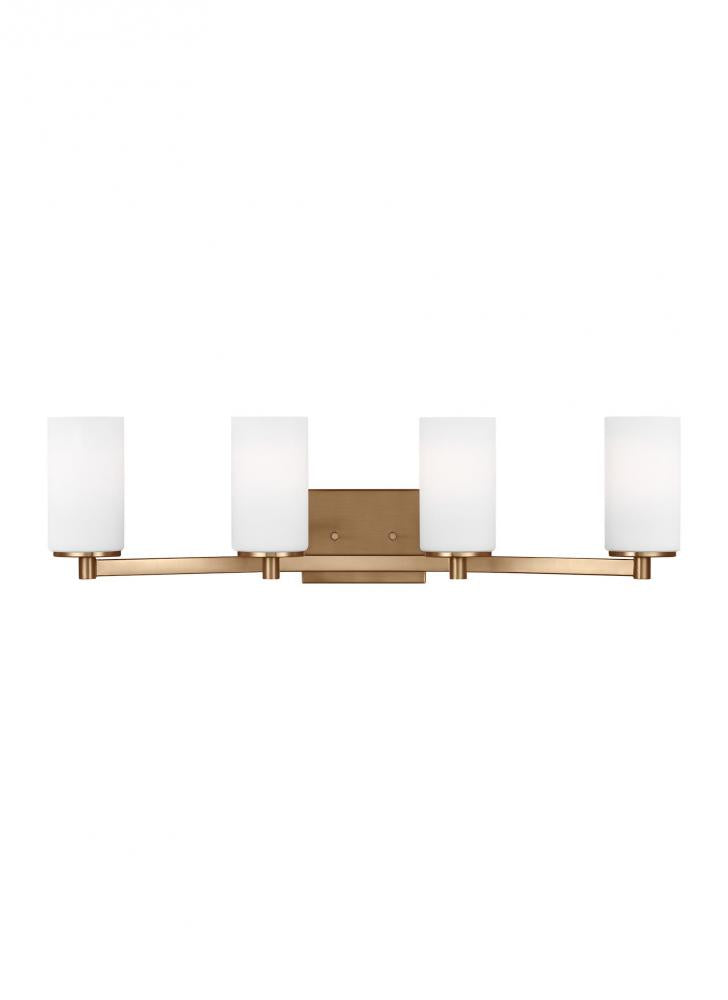 Generation Lighting 4439104EN3-848 Hettinger traditional indoor dimmable LED 4-light wall bath sconce in a satin brass finish with etch
