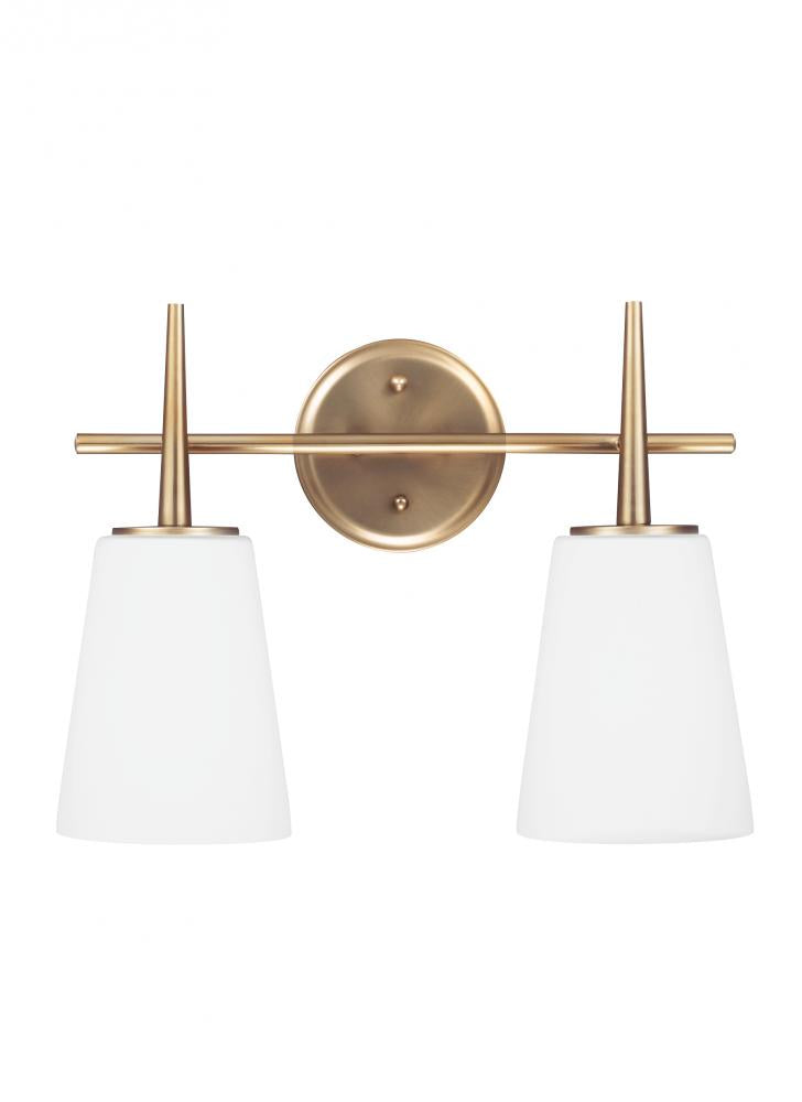 Generation Lighting 4440402-848 Driscoll contemporary 2-light indoor dimmable bath vanity wall sconce in satin brass gold finish wit