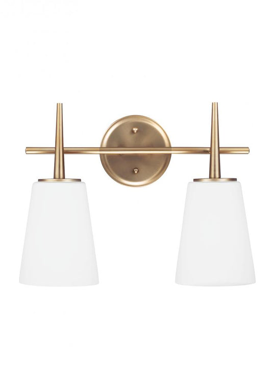 Generation Lighting 4440402-848 Driscoll contemporary 2-light indoor dimmable bath vanity wall sconce in satin brass gold finish wit