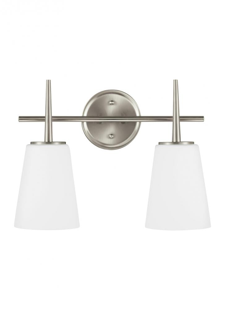Generation Lighting 4440402-962 Driscoll contemporary 2-light indoor dimmable bath vanity wall sconce in brushed nickel silver finis