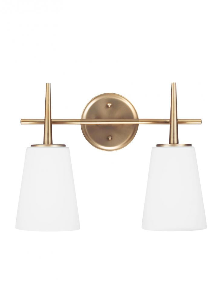 Generation Lighting 4440402EN3-848 Driscoll contemporary 2-light LED indoor dimmable bath vanity wall sconce in satin brass gold finish