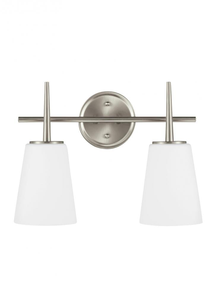 Generation Lighting 4440402EN3-962 Driscoll contemporary 2-light LED indoor dimmable bath vanity wall sconce in brushed nickel silver f