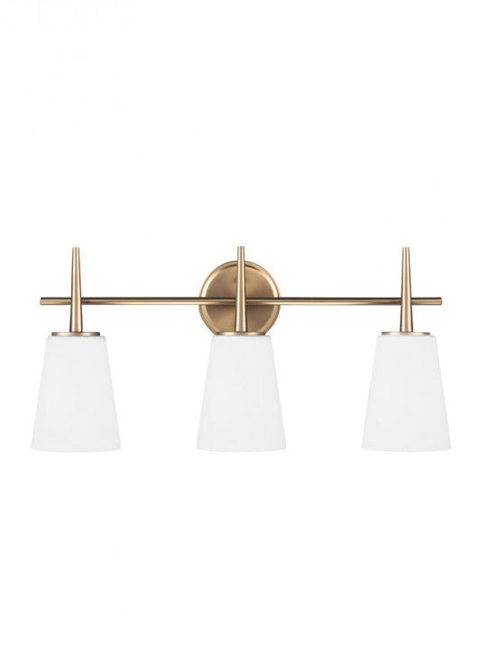 Generation Lighting 4440403-848 Driscoll contemporary 3-light indoor dimmable bath vanity wall sconce in satin brass gold finish wit