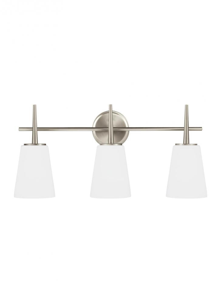 Generation Lighting 4440403-962 Driscoll contemporary 3-light indoor dimmable bath vanity wall sconce in brushed nickel silver finis