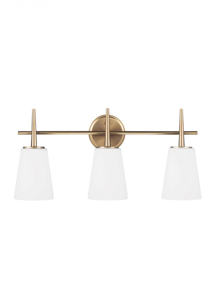 Generation Lighting 4440403EN3-848 Driscoll contemporary 3-light LED indoor dimmable bath vanity wall sconce in satin brass gold finish
