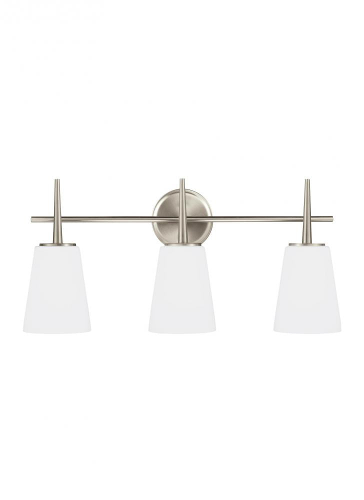 Generation Lighting 4440403EN3-962 Driscoll contemporary 3-light LED indoor dimmable bath vanity wall sconce in brushed nickel silver f