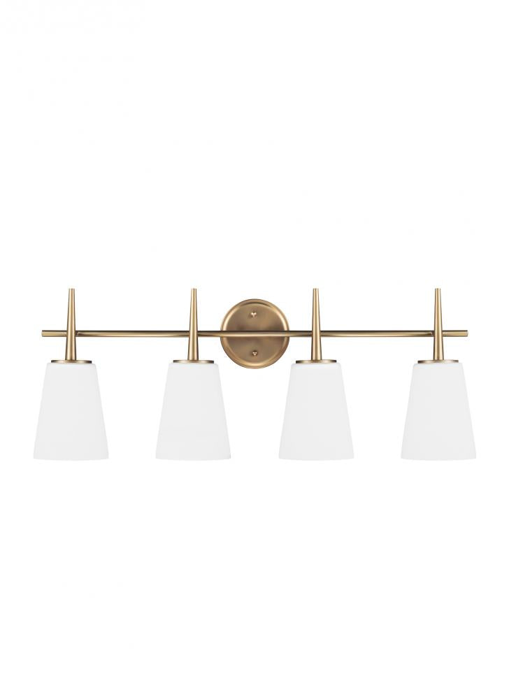 Generation Lighting 4440404-848 Driscoll contemporary 4-light indoor dimmable bath vanity wall sconce in satin brass gold finish wit