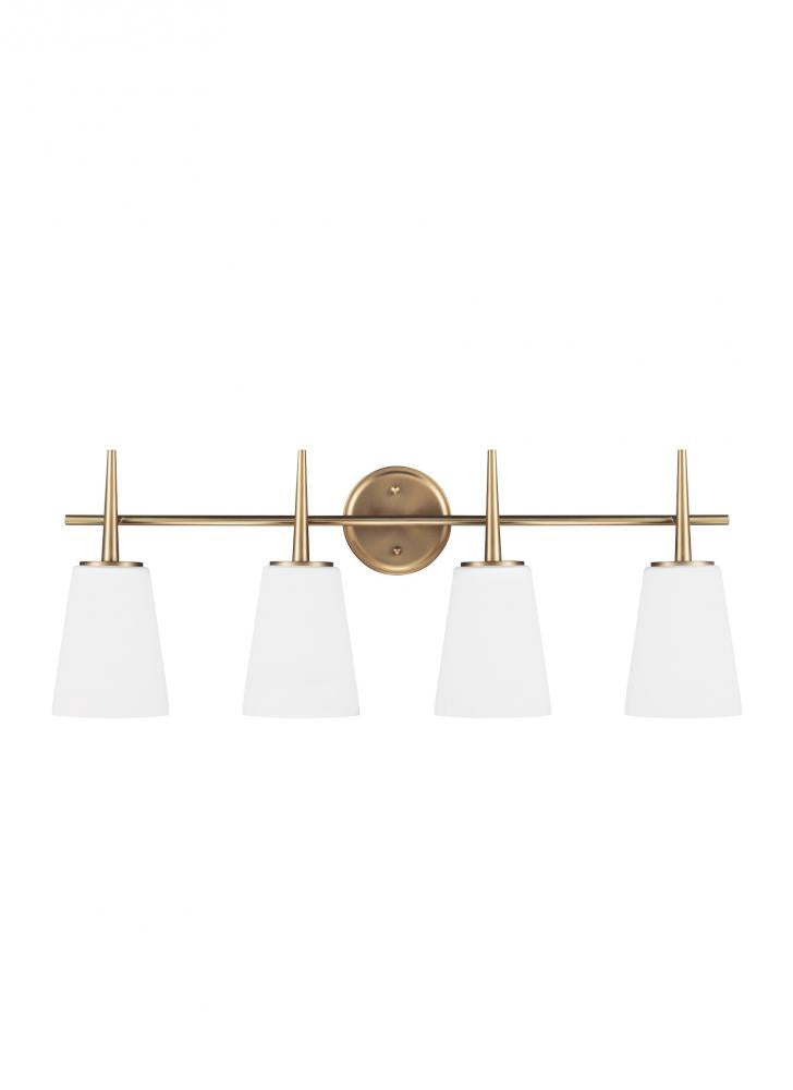 Generation Lighting 4440404EN3-848 Driscoll contemporary 4-light LED indoor dimmable bath vanity wall sconce in satin brass gold finish