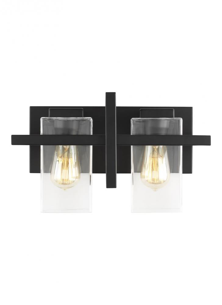 Generation Lighting 4441502-112 Mitte transitional 2-light indoor dimmable bath vanity wall sconce in midnight black finish with cle