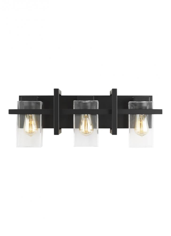 Generation Lighting 4441503-112 Mitte transitional 3-light indoor dimmable bath vanity wall sconce in midnight black finish with cle