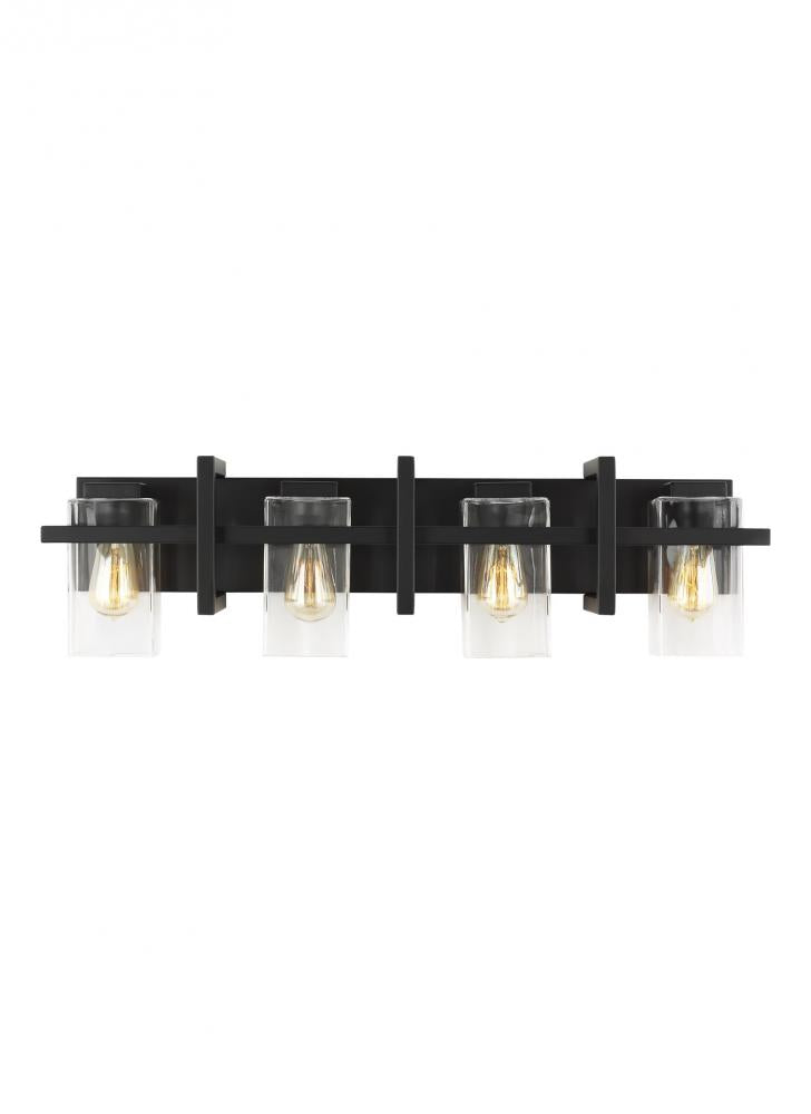 Generation Lighting 4441504-112 Mitte transitional 4-light indoor dimmable bath vanity wall sconce in midnight black finish with cle