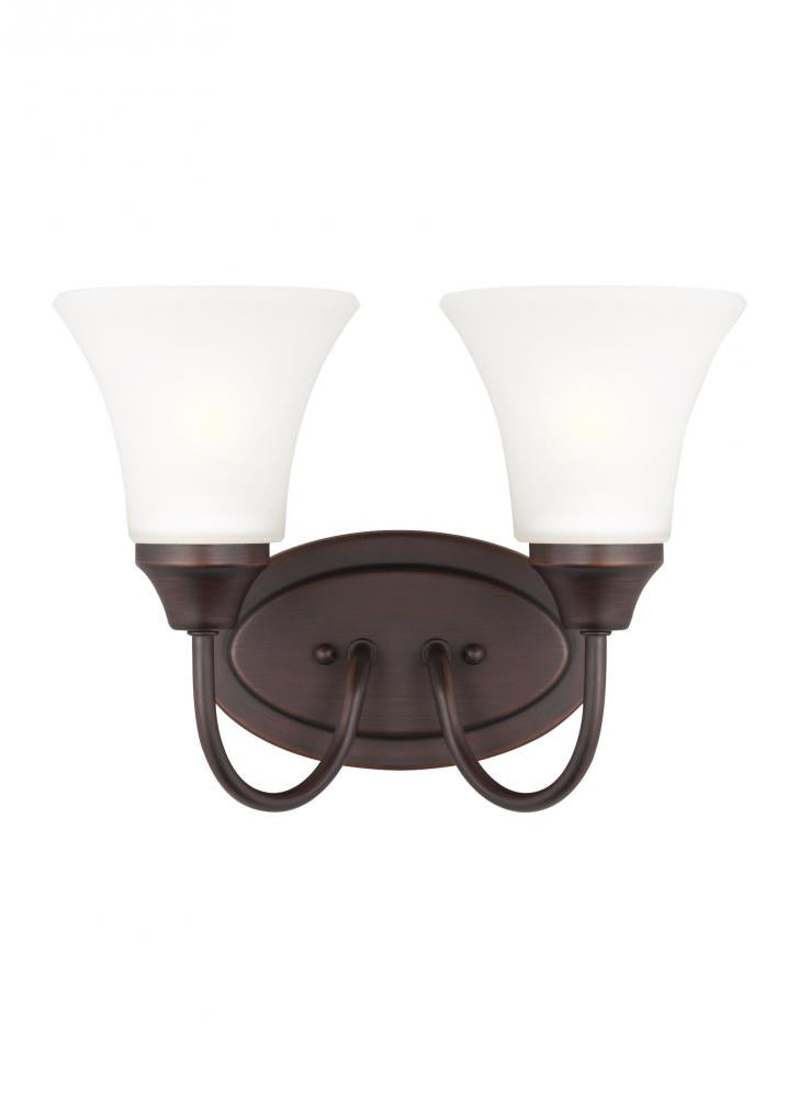Generation Lighting 44806EN3-710 Holman traditional 2-light LED indoor dimmable bath vanity wall sconce in bronze finish with satin e