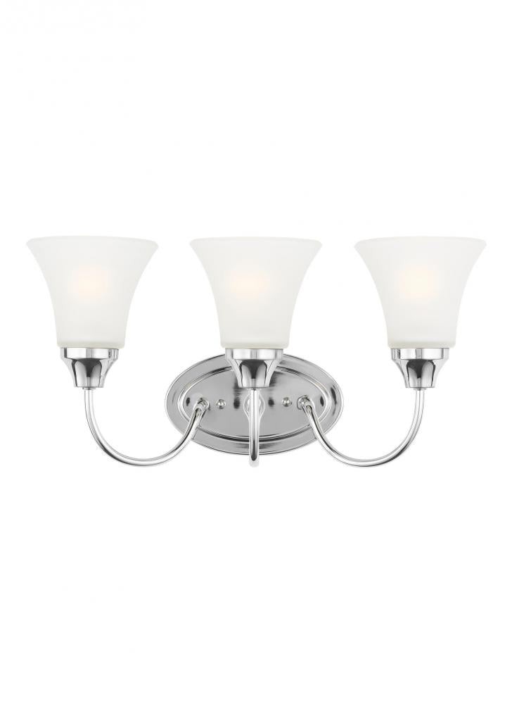 Generation Lighting 44807-05 Holman traditional 3-light indoor dimmable bath vanity wall sconce in chrome silver finish with sati