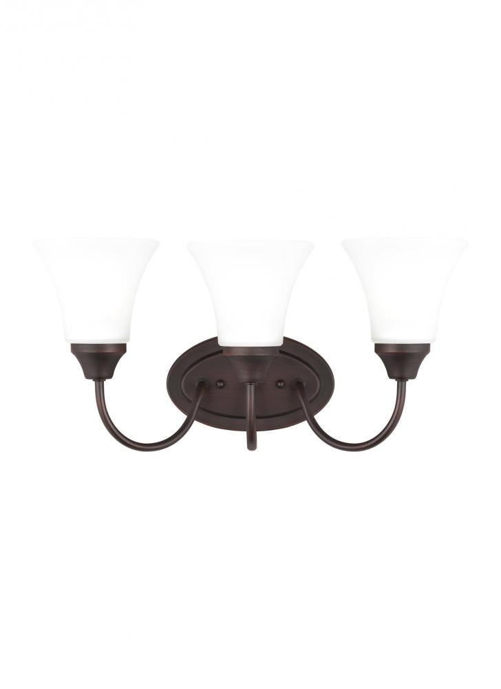 Generation Lighting 44807-710 Holman traditional 3-light indoor dimmable bath vanity wall sconce in bronze finish with satin etche