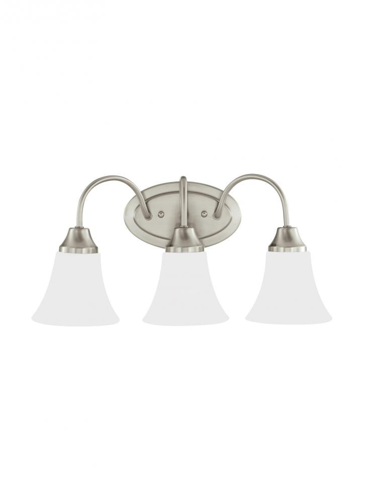 Generation Lighting 44807EN3-962 Holman traditional 3-light LED indoor dimmable bath vanity wall sconce in brushed nickel silver fini