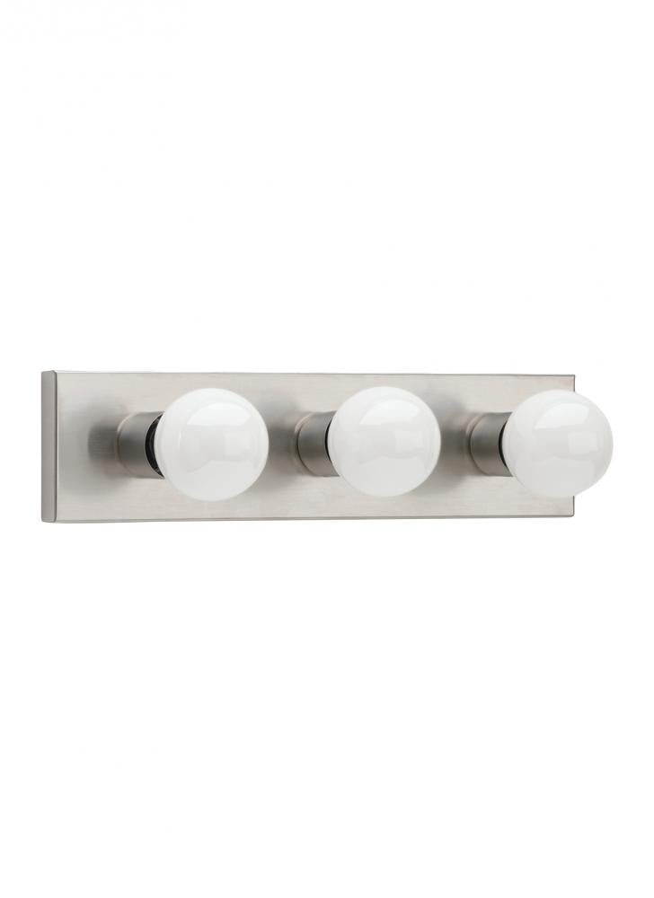 Generation Lighting 4737-98 Center Stage traditional 3-light indoor dimmable bath vanity wall sconce in brushed stainless silver