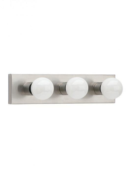 Generation Lighting 4737-98 Center Stage traditional 3-light indoor dimmable bath vanity wall sconce in brushed stainless silver