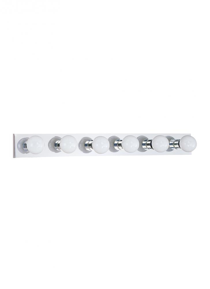 Generation Lighting 1037045 Center Stage traditional 6-light indoor dimmable bath vanity wall sconce in chrome silver finish