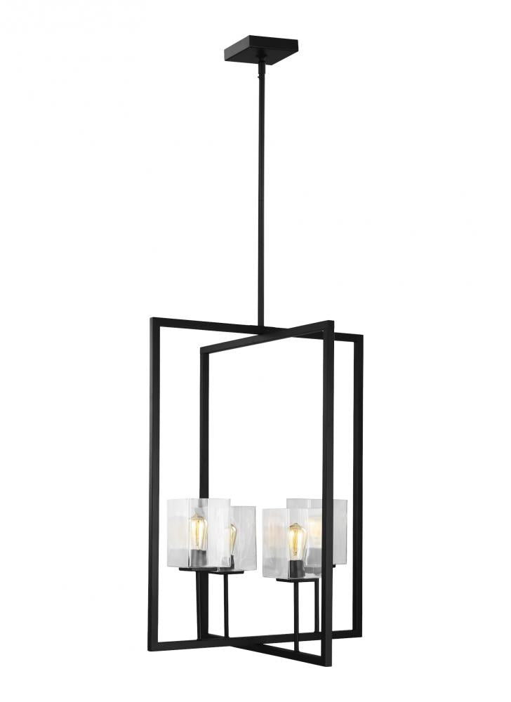 Generation Lighting 5341504-112 Mitte transitional 4-light indoor dimmable large ceiling pendant hanging chandelier light in midnigh