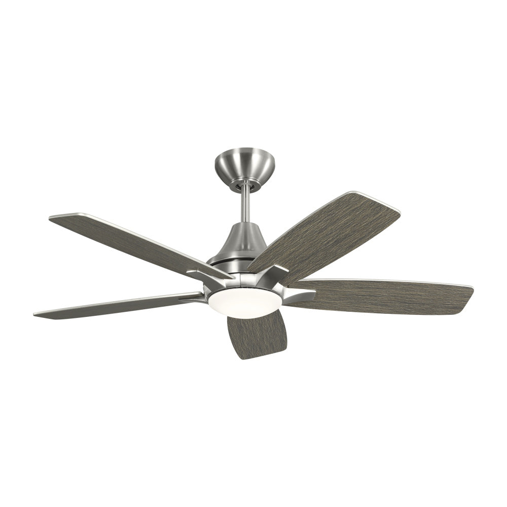 Generation Lighting 5LWDR44BSLGD Lowden 44 LED Ceiling Fan in Brushed Steel W/Silver/Lt Grey Weathered Oak Reversible Blades & Lt Kit