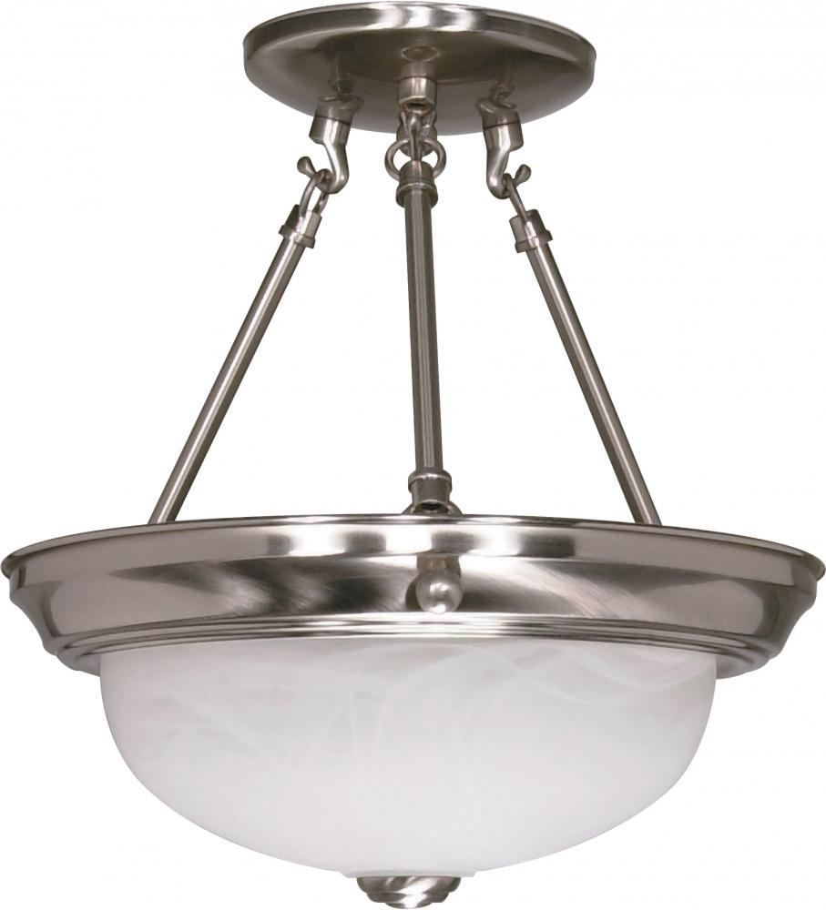Nuvo 60-200 2 Light; 11 in.; Semi-Flush; Alabaster Glass; Brushed Nick
