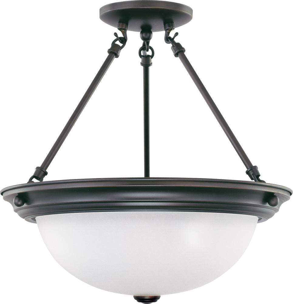 Nuvo 60-3151 3 Light; 15 in.; Semi-Flush with Frosted White Glass; Mah