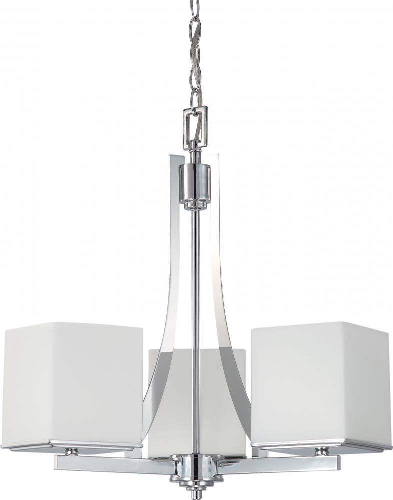 Nuvo 60-4085 Bento; 3 Light; Chandelier with Satin White Glass; Polish
