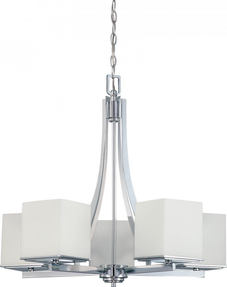 Nuvo 60-4086 Bento; 5 Light; Chandelier with Satin White Glass; Polish