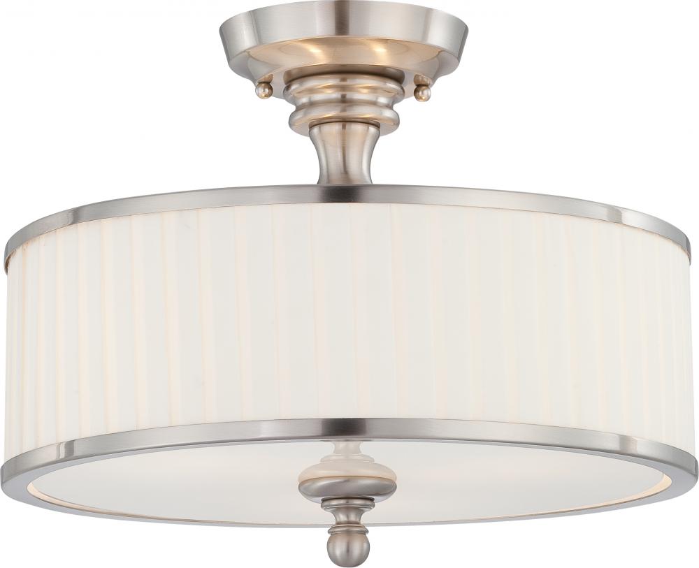 Nuvo 60-4737 Candice; 3 Light; Semi-Flush Fixture with Pleated White S