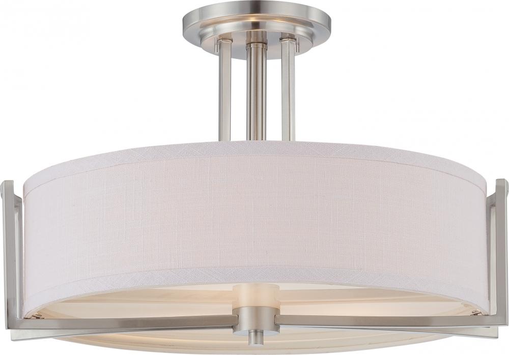 Nuvo 60-4758 Gemini; 3 Light; Semi-Flush Fixture with Slate Gray Fabri