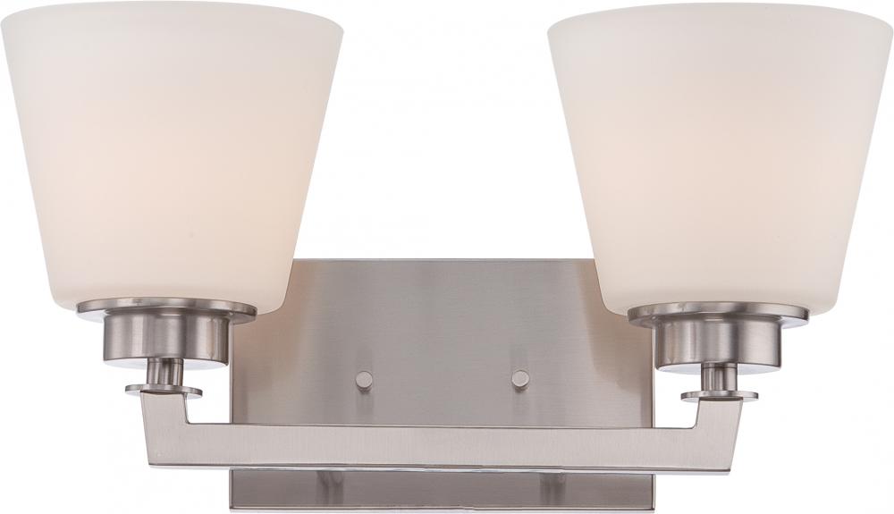 Nuvo 60-5452 Mobili; 2 Light; Vanity Fixture with Satin White Glass; B