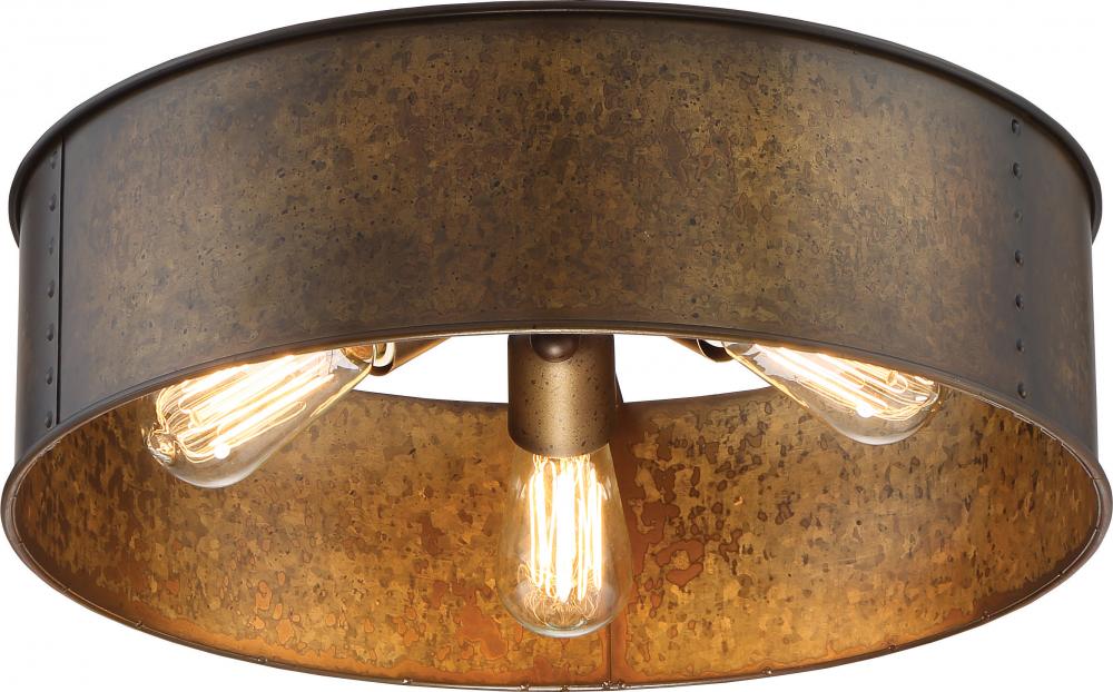Nuvo 60-5893 Kettle - 3 Light Flush Fixture - Weathered Brass Finish