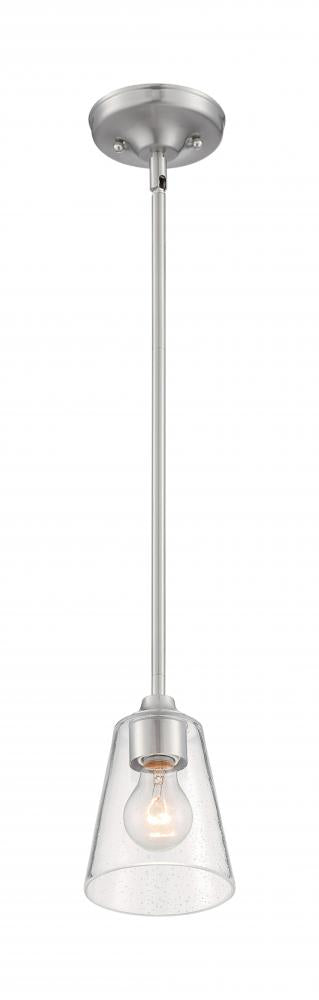 Nuvo 60-7180 Bransel - 1 Light Mini Pendant with Seeded Glass - Brushe
