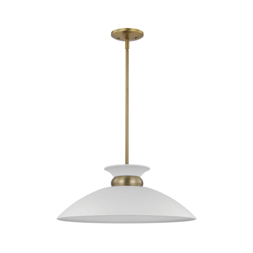Nuvo 60-7464 Perkins; 1 Light; Medium Pendant; Matte White with Burnis