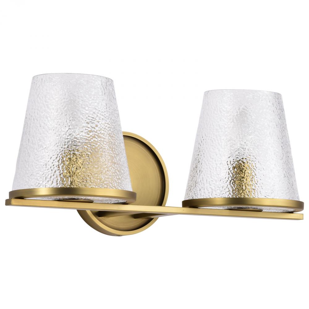 Nuvo 60-8262 Valentine; 2 Light Vanity; Vintage Brass Finish; Hammered